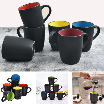 16 Fl Oz Coffee Mugs Ceramic Coffee Mug Tea Cups, Set of 6 Coffee Mug Sets, Large Sized Black Coffee Mugs Set Perfect for Coffee, Cappuccino, Tea, Cocoa, Cereal, Restaurant Coffee Mug