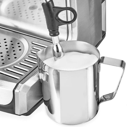 19 Bar Espresso Machine, Fast Heating Cappuccino, Americano, Latte and Espresso Maker, Milk Steamer and Frother, Removable Parts for Easy Cleaning, Stainless Steel with Wood Accents