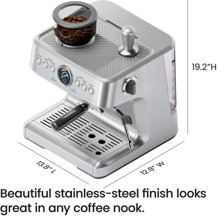 Supreme Espresso Machine with Conical Burr Grinder & Steam Wand – Premium Stainless Steel Design