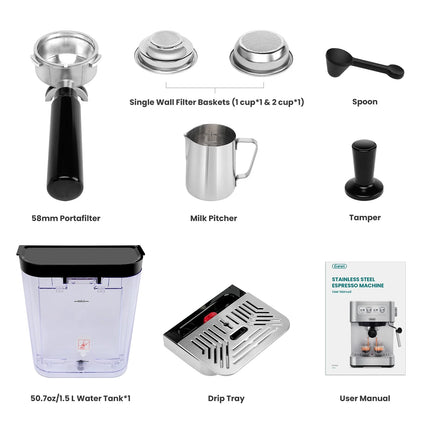 Premium 20 Bar Stainless Steel Espresso Machine for Home Baristas