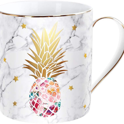 Marble Ceramic Coffee Mug, Tea Cup for Office and Home, 14 OZ, Coffee Tea Cup for Women Men, Black+Gold Marble