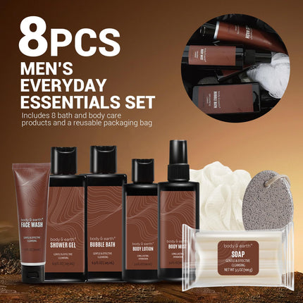 Gift Baskets for Men  Bath Set 8PC Mens Gift Set Birthday Gifts for Men Sandalwood Bath and Body Gift Set, Self Care for Men, Husband Men Christmas Gifts Christmas Gifts for Men