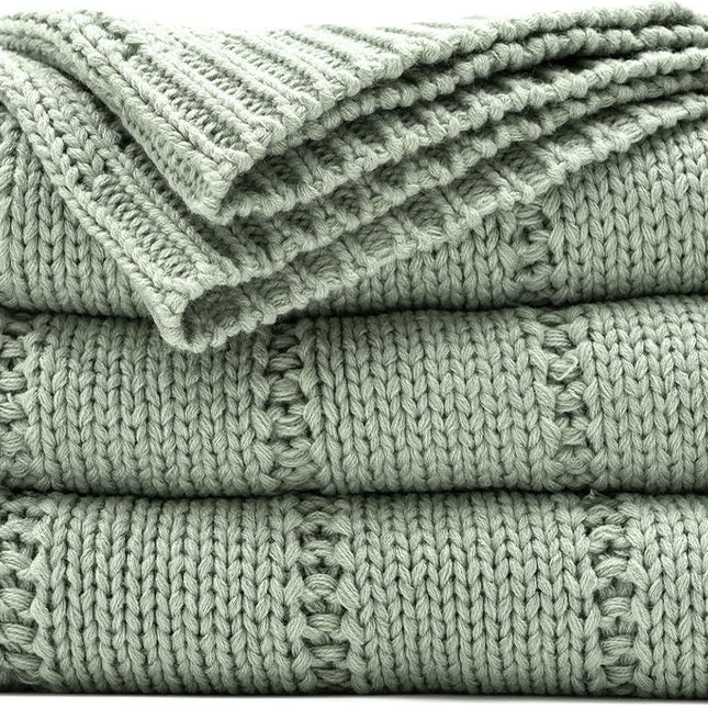 Cable Knit Sage Green Throw Blanket for Couch, Super Soft Warm Cozy Decorative Knitted Throw Blanket 2.3LB for Bed, Sofa, Chair 50"X60"