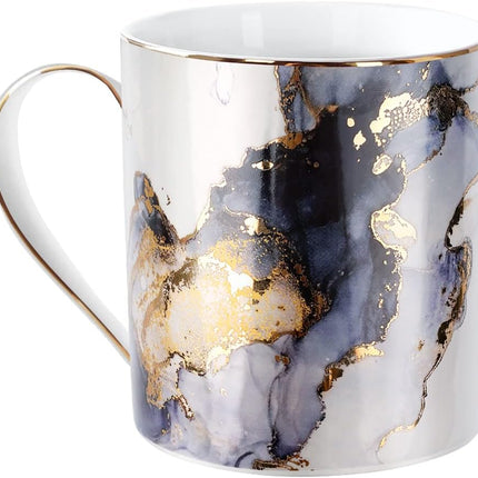 Marble Ceramic Coffee Mug, Tea Cup for Office and Home, 14 OZ, Coffee Tea Cup for Women Men, Black+Gold Marble