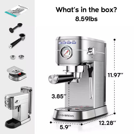 Cm5418-20Cups Silver Stainless Steel Espresso Machine with Milk Frother