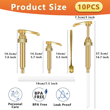 10 Packs Coffee Syrup Pump Dispenser,Fits 25.4 Oz/750Ml Coffee Flavoring Syrup Bottles,No Dripping, Fits Home & Coffee Bar Drinking Mixes,Free 4 Golden Spoons