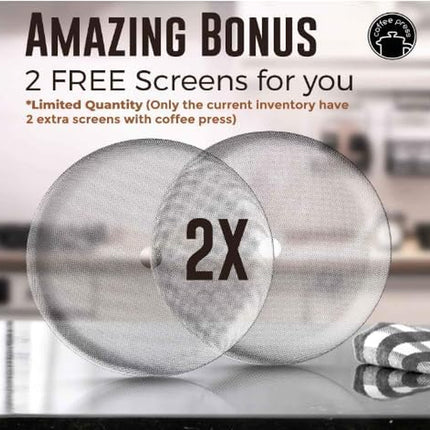 French Press Coffee Maker (1.5L)-Double Walled Large Coffee Press with 2 Free Filters-Enjoy Granule-Free Coffee Guaranteed, Stylish Rust Free Kitchen Accessory-Stainless Steel French Press