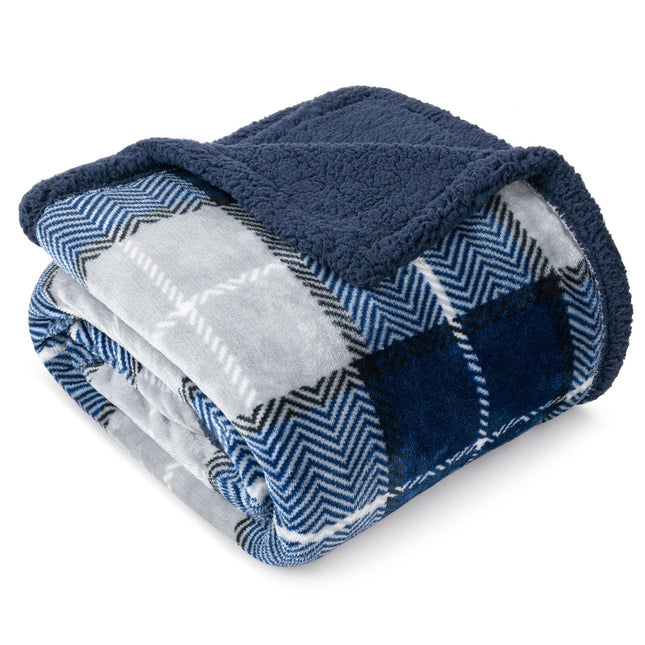 PAVILIA Premium Plaid Sherpa Fleece Bed Blanket Twin Size | Super Soft, Cozy, Pl