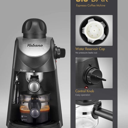 Compact 4-Cup Espresso Machine with Milk Frother - 3.5 Bar, 800W, Sleek Black Design