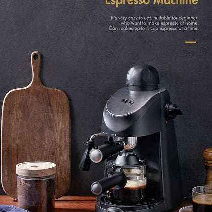 Compact 4-Cup Espresso Machine with Milk Frother - 3.5 Bar, 800W, Sleek Black Design