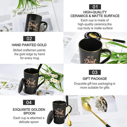 Gifts for Dad -  Best Dad in the World Coffee Mug, Fathers Day Gifts, Dad Mug, Dad Christmas Gifts, Dad Birthday Gifts, 14 Fl Oz Black Coffee Mugs Ceramic Coffee Mug Tea Cup