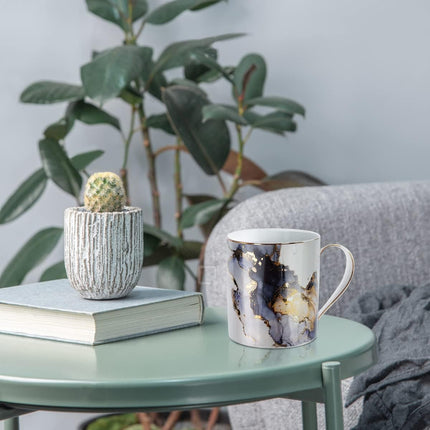 Marble Ceramic Coffee Mug, Tea Cup for Office and Home, 14 OZ, Coffee Tea Cup for Women Men, Black+Gold Marble
