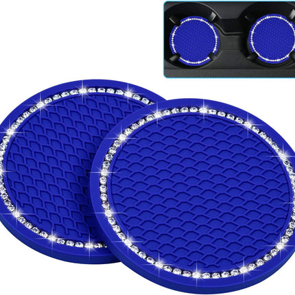 Bling Car Coasters,  2 Pack PVC Car Cup Holder Insert Coaster - anti Slip Universal Vehicle Interior Accessories Crystal Glitter Cup Mats for Women and Men(2.75" Diameter, Black)