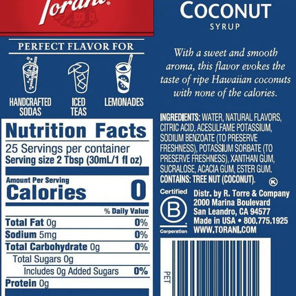 Guilt-Free Indulgence: 4-Pack Sugar-Free Coconut Flavoring Syrup - Handcrafted Soda Mix, 25.4 Oz