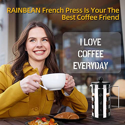 French Press Cafetiere 4 Cups, Stainless Steel Body Shell Coffee Maker- Heat Resistant - Stainless Steel Filter Coffee Press for Coffee Lover, Silver, 350 Ml & 600Ml