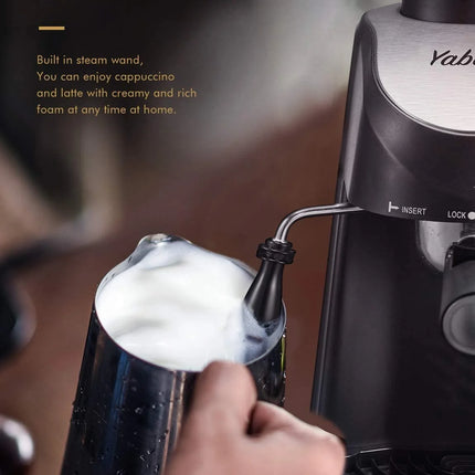 Compact 4-Cup Espresso Machine with Milk Frother - 3.5 Bar, 800W, Sleek Black Design