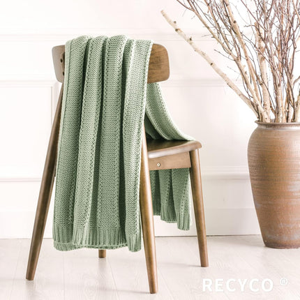 Cable Knit Sage Green Throw Blanket for Couch, Super Soft Warm Cozy Decorative Knitted Throw Blanket 2.3LB for Bed, Sofa, Chair 50"X60"