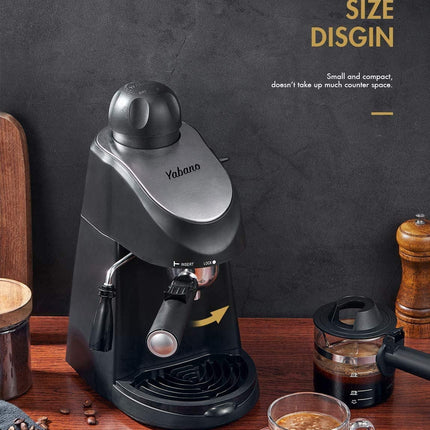 Compact 4-Cup Espresso Machine with Milk Frother - 3.5 Bar, 800W, Sleek Black Design