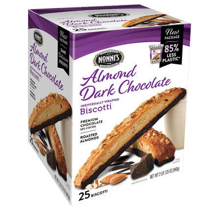 Nonni’s Almond Dark Chocolate Biscotti - 25 Count Delightful Treats