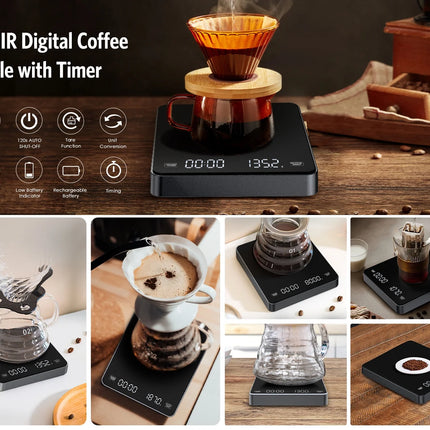 Digital Scale,  3Kg/0.1G Coffee Scale Rechargeable Pour-Over Digital Coffee Scale with Touch Sensor Precise Scale for Kitchen Home Office