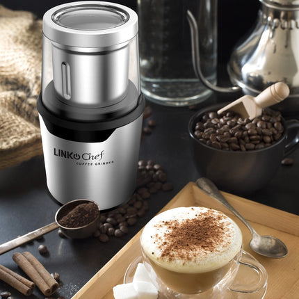 Coffee Grinder, Spice Grinder with 4 Blades for Coffee Beans, Spice, Tea - New (Silver)