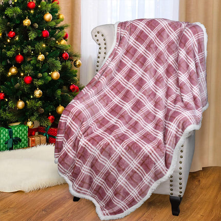 Pink Plaid Blanket, Sherpa Throw Blanket, Buffalo Holiday Throws for Couch Sofa Cabin Decro, Christmas Valentine'S Day Gift