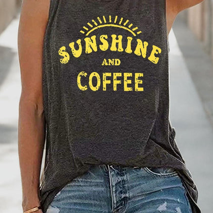 Women's Casual Summer Graphic Tank Top - Sunshine and Coffee Sleeveless Tee
