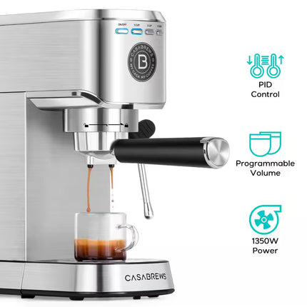 CM5418BASIC 2 Cup Stainless Steel Silver Espresso Machine with Space Saving Design