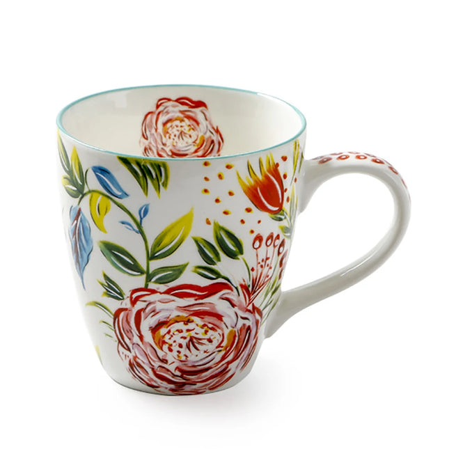 Hand-Painted Ceramic Breakfast Cups, Flower Pattern, Milk, Oatmeal, Coffee Cup, Exquisite White Porcelain Mug, 550Ml
