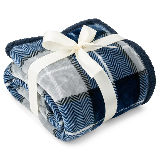 PAVILIA Premium Plaid Sherpa Fleece Bed Blanket Twin Size | Super Soft, Cozy, Pl