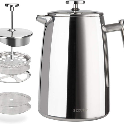 French Press Coffee Maker, 50-Ounce, 304 Stainless Steel Insulated Coffee Press with Extra Screen