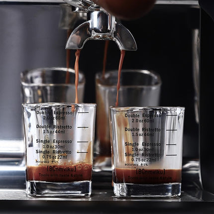 Espresso Shot Glasses Measuring Cup Liquid Heavy Glass for Baristas 2Oz for Single Shot of Ristrettos (2 Pack)