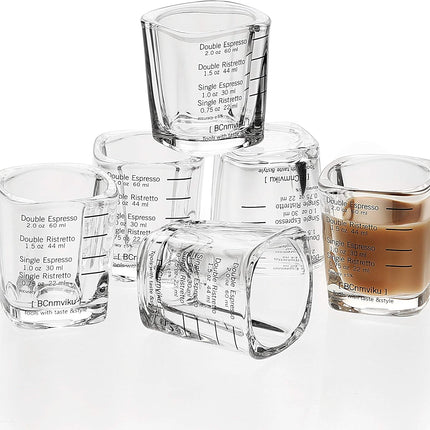 Espresso Shot Glasses Measuring Cup Liquid Heavy Glass for Baristas 2Oz for Single Shot of Ristrettos (2 Pack)