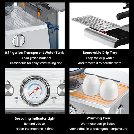 Premium Espresso Machines Featuring Milk Frother Steam Wand, Integrated Coffee Grinder, and Self-Cleaning Functionality