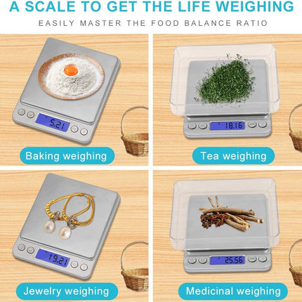Digital Kitchen Scale, 500G/0.01G Small Pocket Jewelry Scale, Cooking Food Scale Weight Gram and Oz with Back-Lit LCD Display, 2 Trays, 6 Units, Auto Off, Tare, PCS Function, Stainless Steel