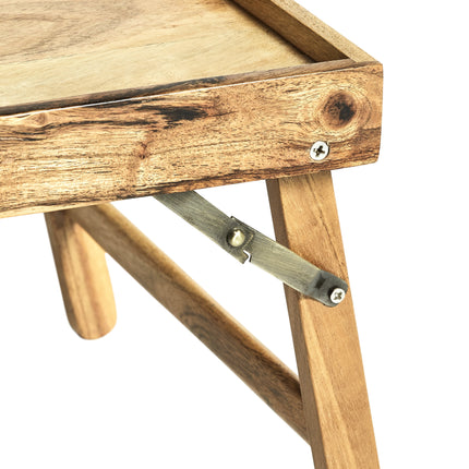 Acacia Wood Rectangular Bed Tray with Stand in Natural Finish Brown, One Size