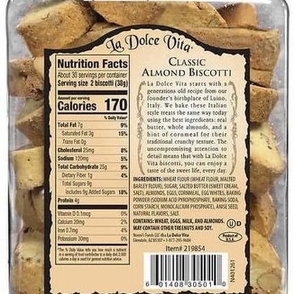 Indulge in La Dolce Vita Classic Italian Biscotti - 40 Oz Tub with 65 Delicious Cookies!