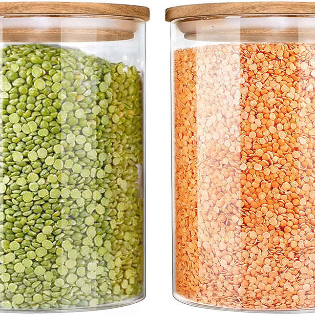 Glass Jars with Airtight Lids, Airtight Glass Canisters Set, Large Glass Storage Containers with Wood Lids, 2 Pack of 100Oz Glass Food Storage Containers, Flour Containers