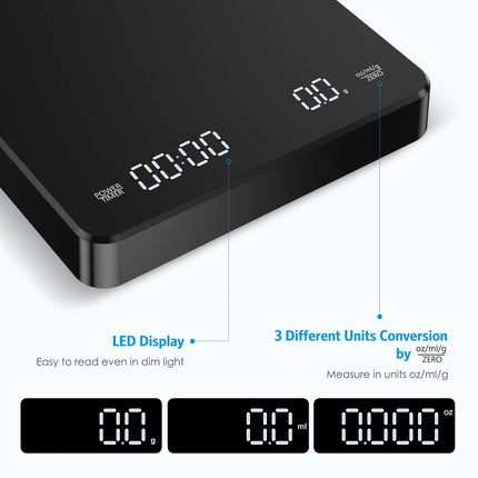 Digital Scale,  3Kg/0.1G Coffee Scale Rechargeable Pour-Over Digital Coffee Scale with Touch Sensor Precise Scale for Kitchen Home Office