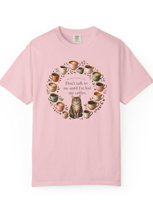 Woodin Creek Coffee Coffee Cat T-Shirt — "Don’t talk to me until I’ve had my coffee" Graphic Tee