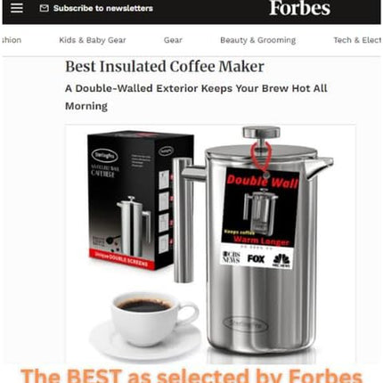 French Press Coffee Maker (1.5L)-Double Walled Large Coffee Press with 2 Free Filters-Enjoy Granule-Free Coffee Guaranteed, Stylish Rust Free Kitchen Accessory-Stainless Steel French Press