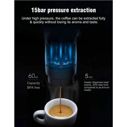 Portable 20-Bar, 1-Cup Black Travel Espresso Machine