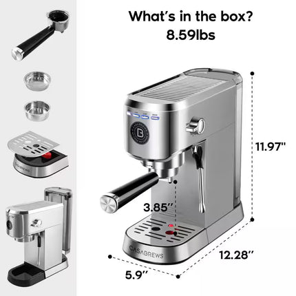 CM5418BASIC 2 Cup Stainless Steel Silver Espresso Machine with Space Saving Design