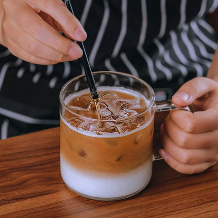 4Pcs Set Simple Glass Coffee Mugs-Hand Blown&Seamless Design,14 Oz Clear Coffee Cups-Heat Resistant and Explosion-Proof,Lightweight Tea Mugs with anti Scald Handle Ideal for Home,Cafe,Coffee Bar