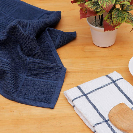 Kitchen Towels Set of 4 - Fast Absorbing, Quick Dry & Super Soft Terry Cotton Dish Towel with Hanging Loop for Cleaning and Drying Dish (16 X 26 Inches - Blue)