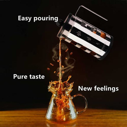French Press Cafetiere 4 Cups, Stainless Steel Body Shell Coffee Maker- Heat Resistant - Stainless Steel Filter Coffee Press for Coffee Lover, Silver, 350 Ml & 600Ml