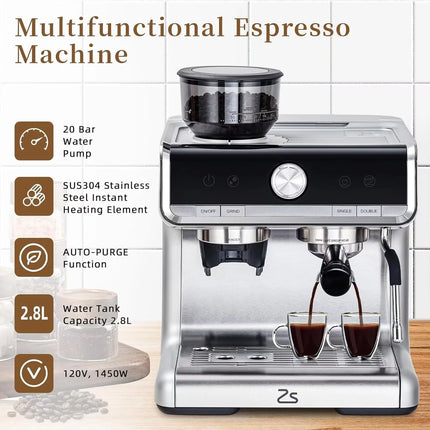 20 Bar, 1-Cup Silver Home Use Espresso Machine