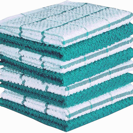 Kitchen Towels Set of 4 - Fast Absorbing, Quick Dry & Super Soft Terry Cotton Dish Towel with Hanging Loop for Cleaning and Drying Dish (16 X 26 Inches - Blue)