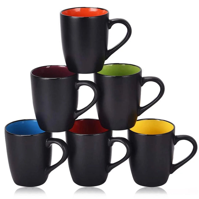 16 Fl Oz Coffee Mugs Ceramic Coffee Mug Tea Cups, Set of 6 Coffee Mug Sets, Large Sized Black Coffee Mugs Set Perfect for Coffee, Cappuccino, Tea, Cocoa, Cereal, Restaurant Coffee Mug