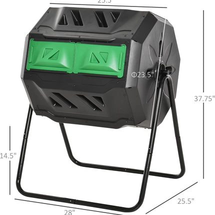 Tumbling Compost Bin Outdoor 360° Dual Chamber Rotating Composter 43 Gallon, Green